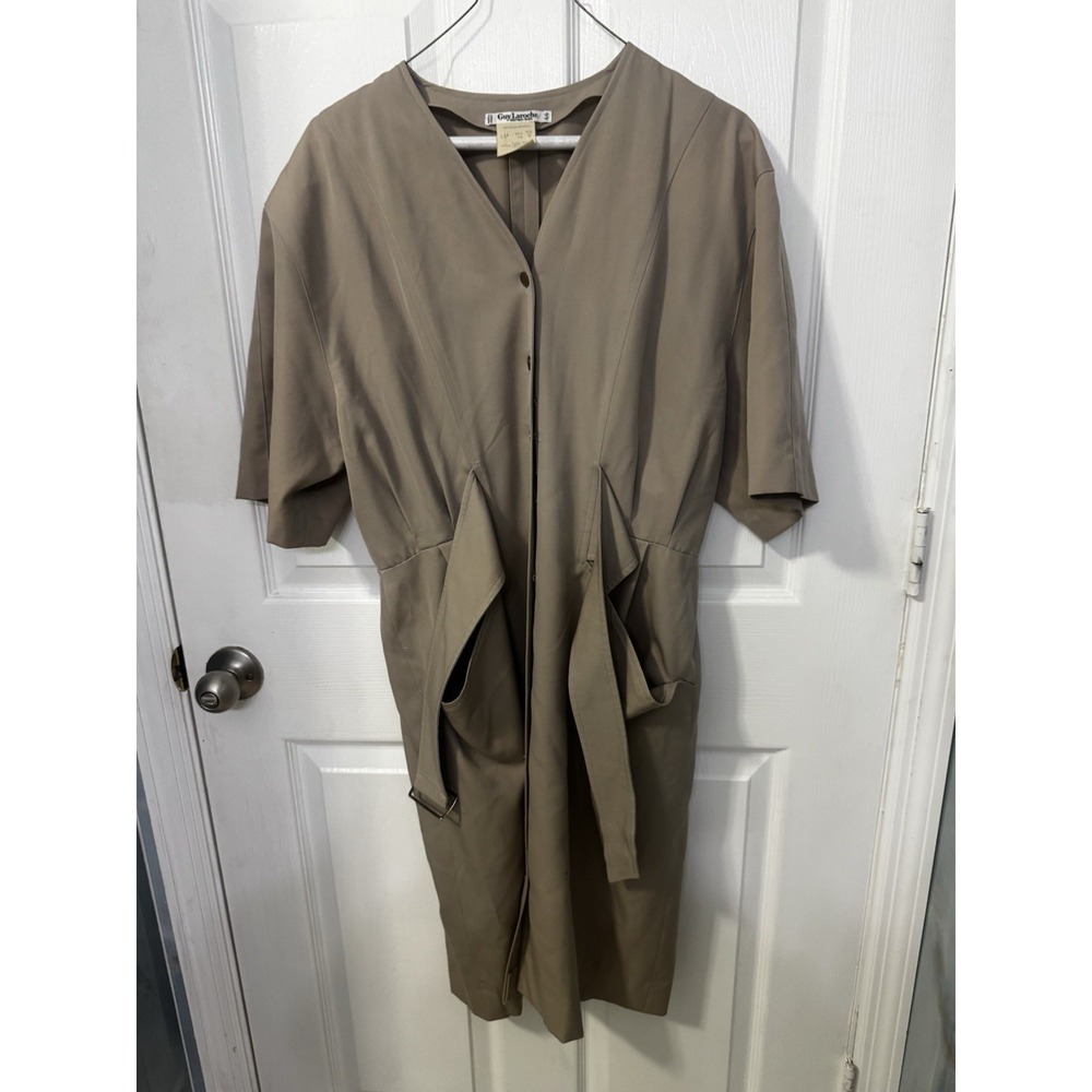 Vintage Guy Laroche Paris Wool Safari Dress Sz 44 Tan Belted France Old Money
